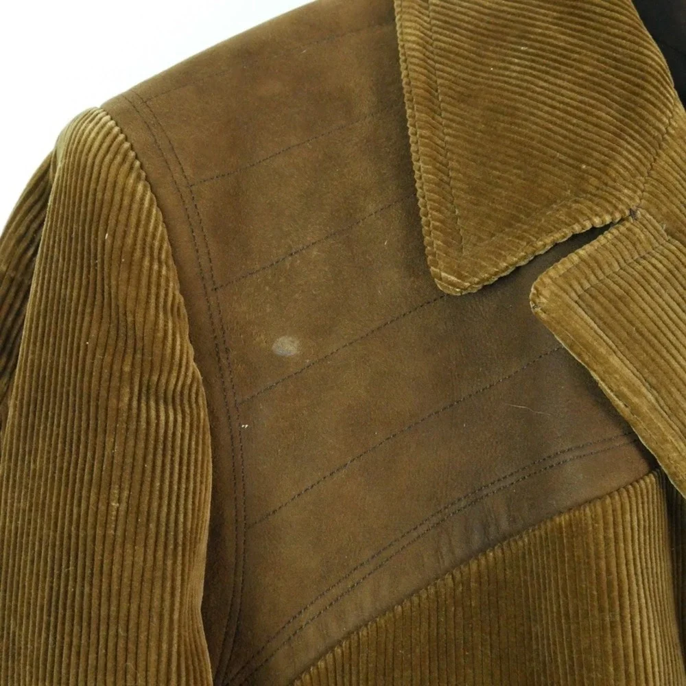 Vintage Cortefiel Corduroy Shooting Jacket Brown Suede Patch Hunting Coat 42